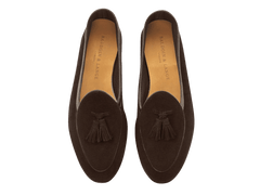 Sagan Classic Tassel Loafers in Lusitanias Dark Brown Asteria Suede