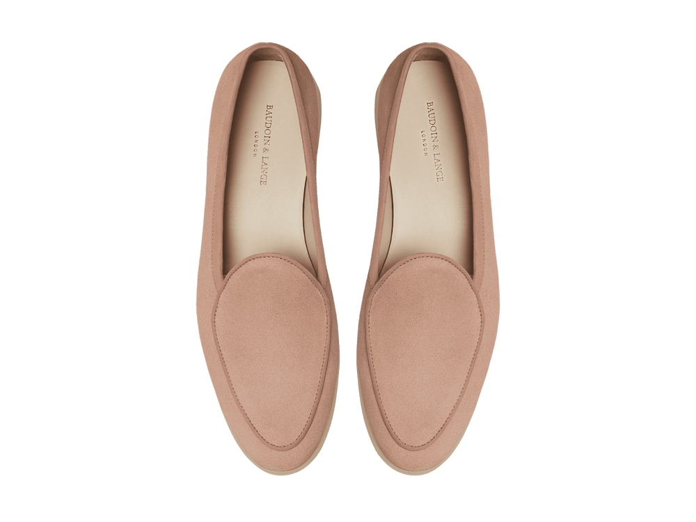Stride Loafers in Blush Pink Glove Suede with Natural Sole