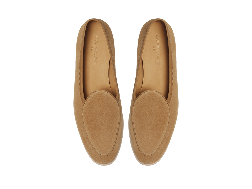 Stride Loafers in Caramel Glove Suede with Natural Sole