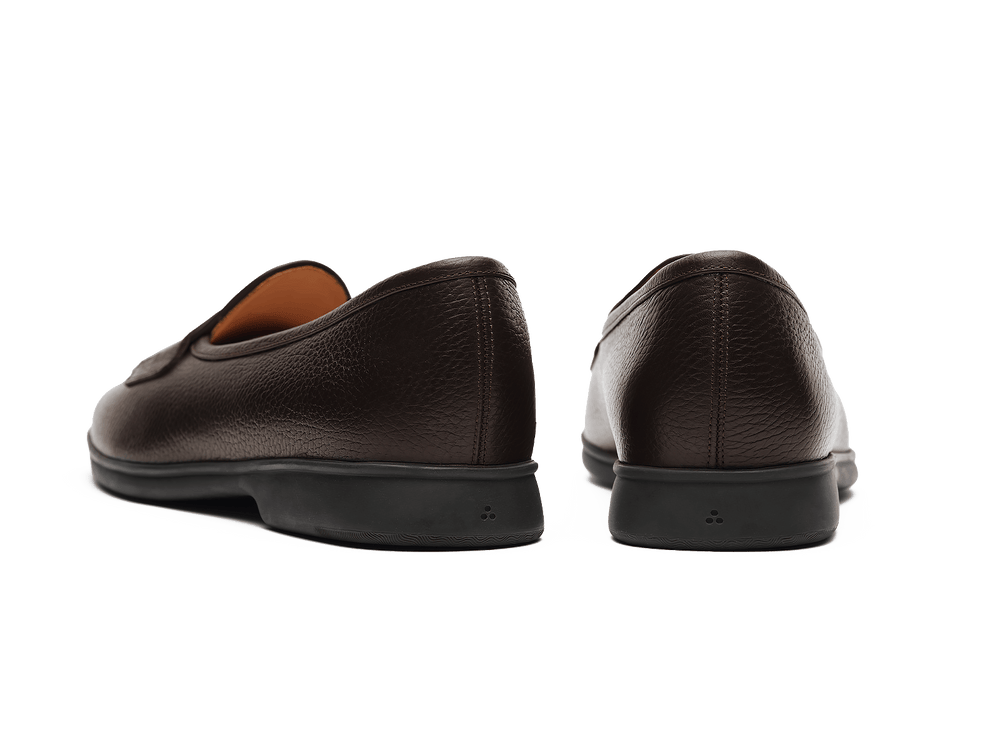 Stride Penny Loafers in Dark Brown Moorland Calf with Dark Sole