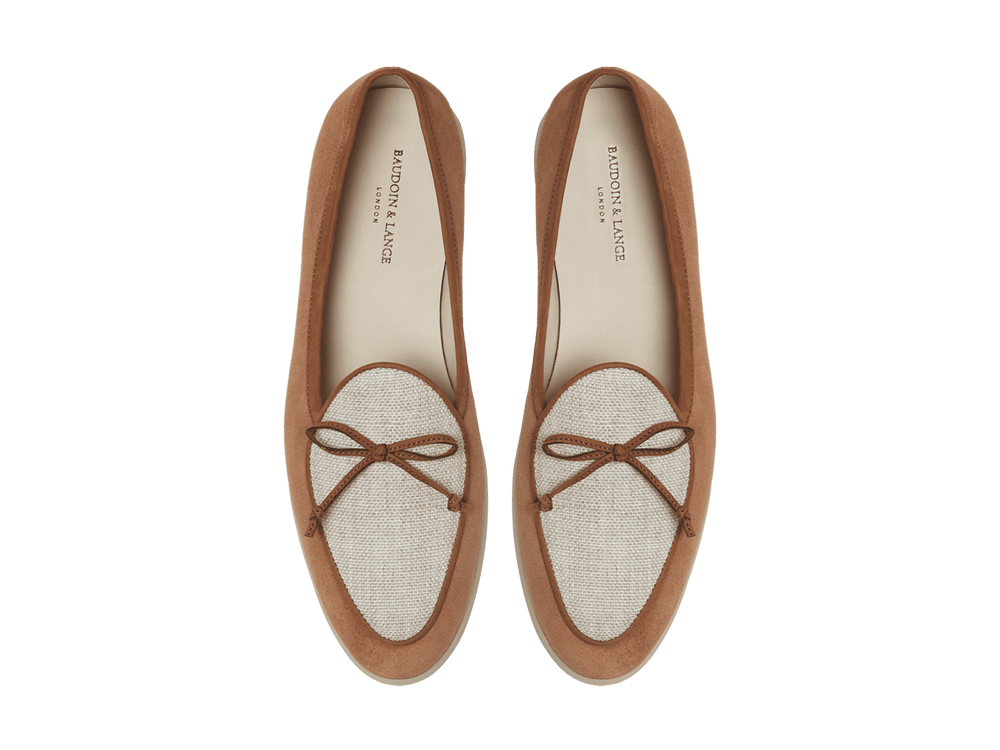 Stride String Loafers in Casaque Glove Suede and Linen Merlinen