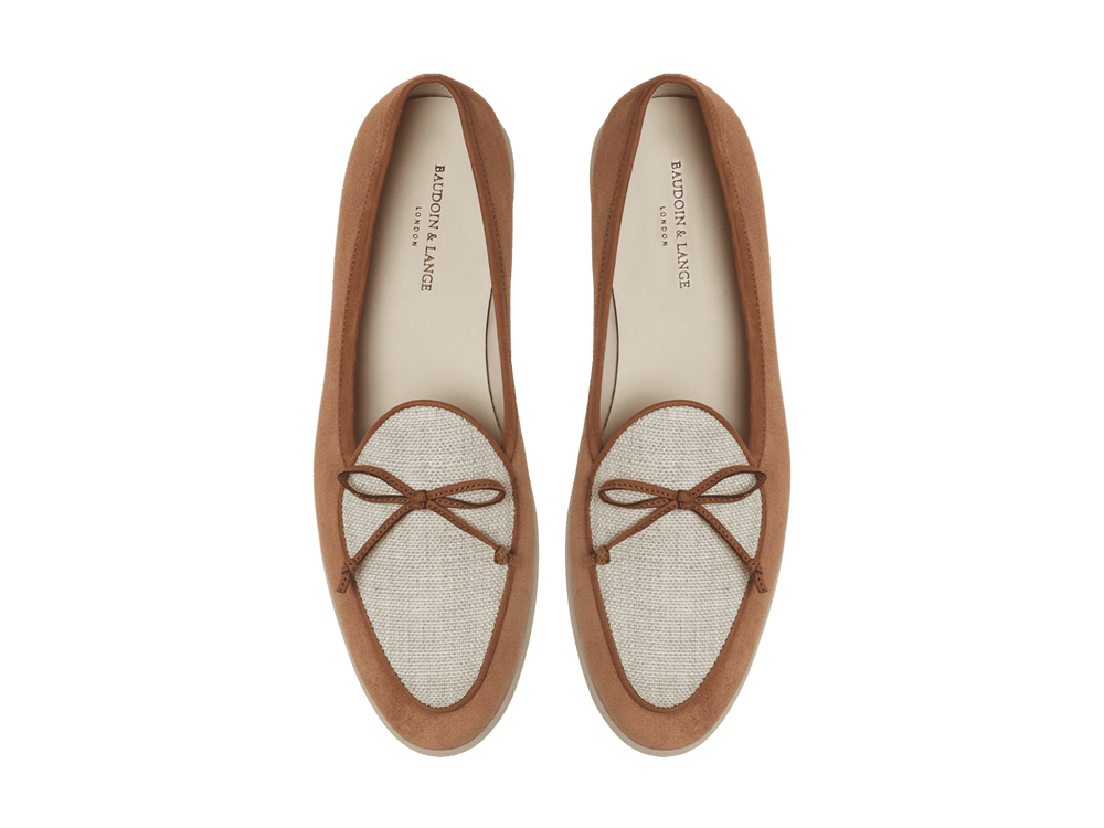 Stride String Loafers in Casaque Glove Suede and Linen Merlinen