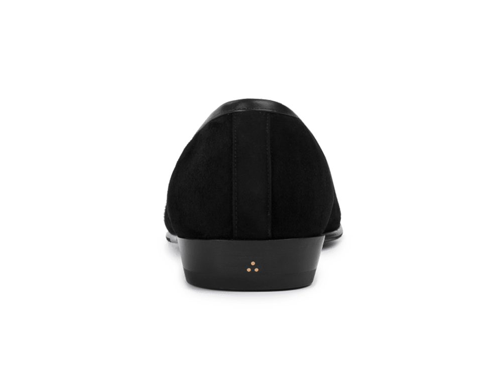 Sagan Classic Tassel Loafers in Obsidian Black Suede and Black Drape Calf with Rubber Grip