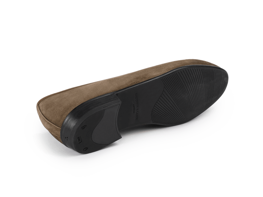 Sagan Rubber Tassel Loafers in Olivine Green Asteria Suede