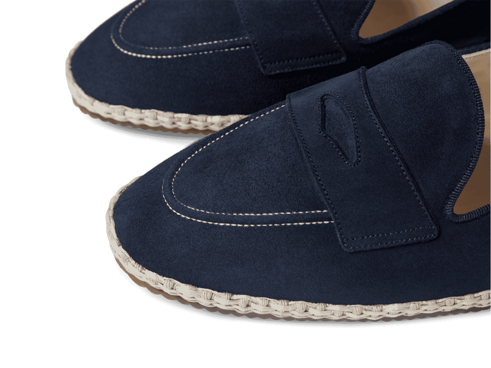 Calvi Slippers in Marina Navy Luxe Suede and Gros Grain