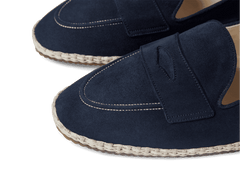 Calvi Slippers in Marina Navy Luxe Suede and Gros Grain