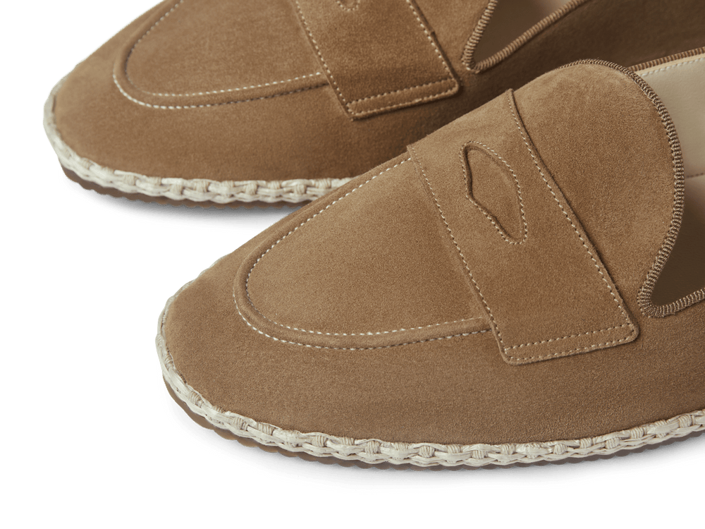 Calvi Slippers in Noix Brown Luxe Suede and Gros Grain