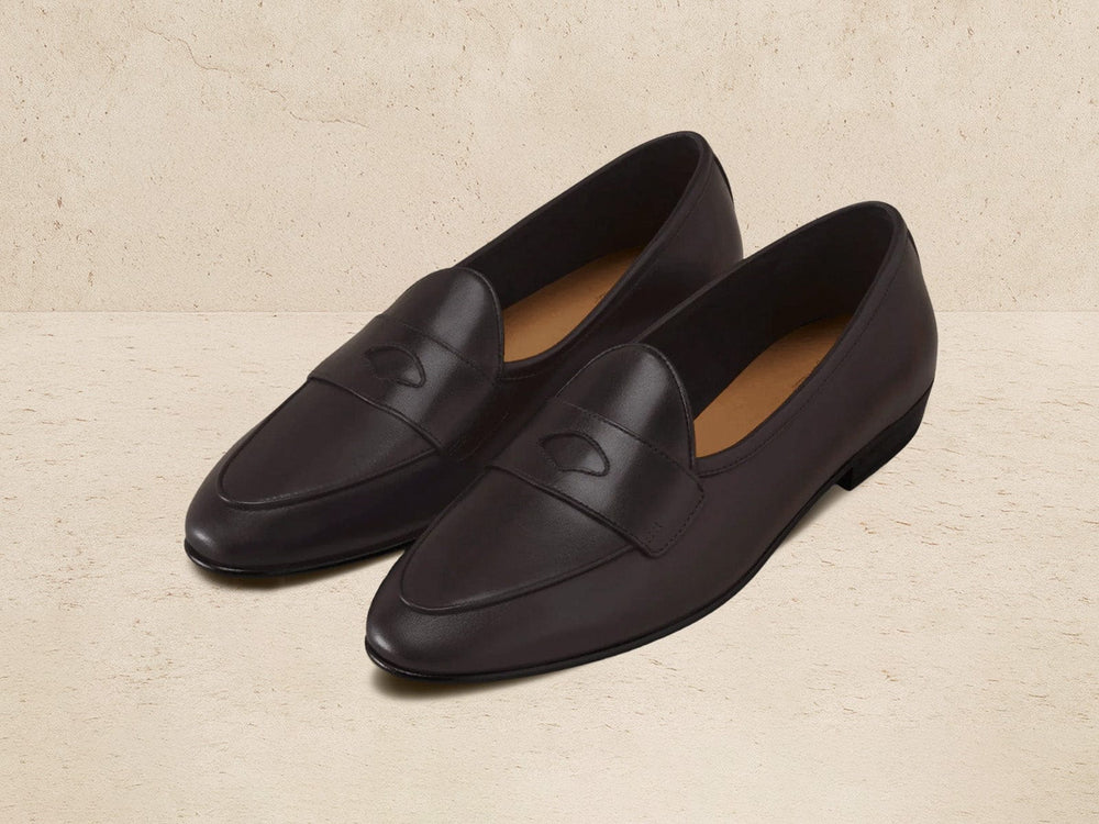Sagan Classic Ginkgo Loafers in Dark Brown Drape Calf