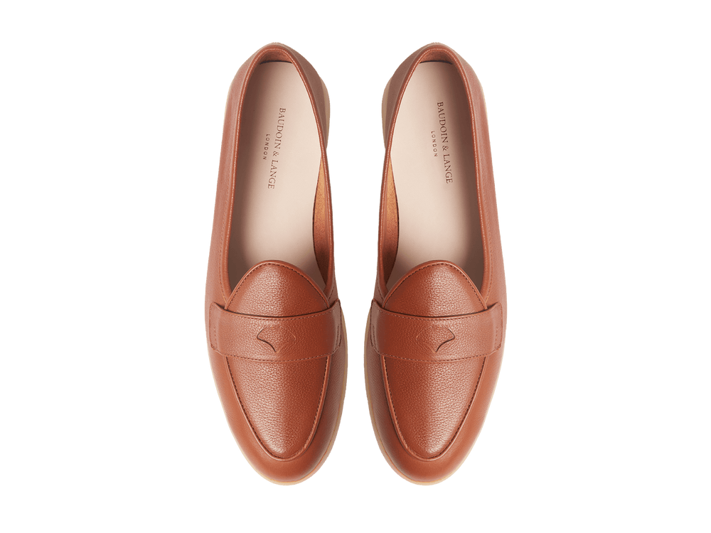 Stride Penny Loafers in Tan Moorland Calf with Natural Sole