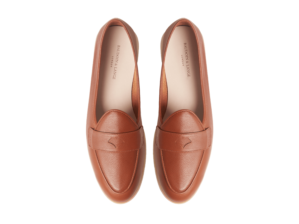 Stride Penny Loafers in Tan Moorland Calf with Natural Sole