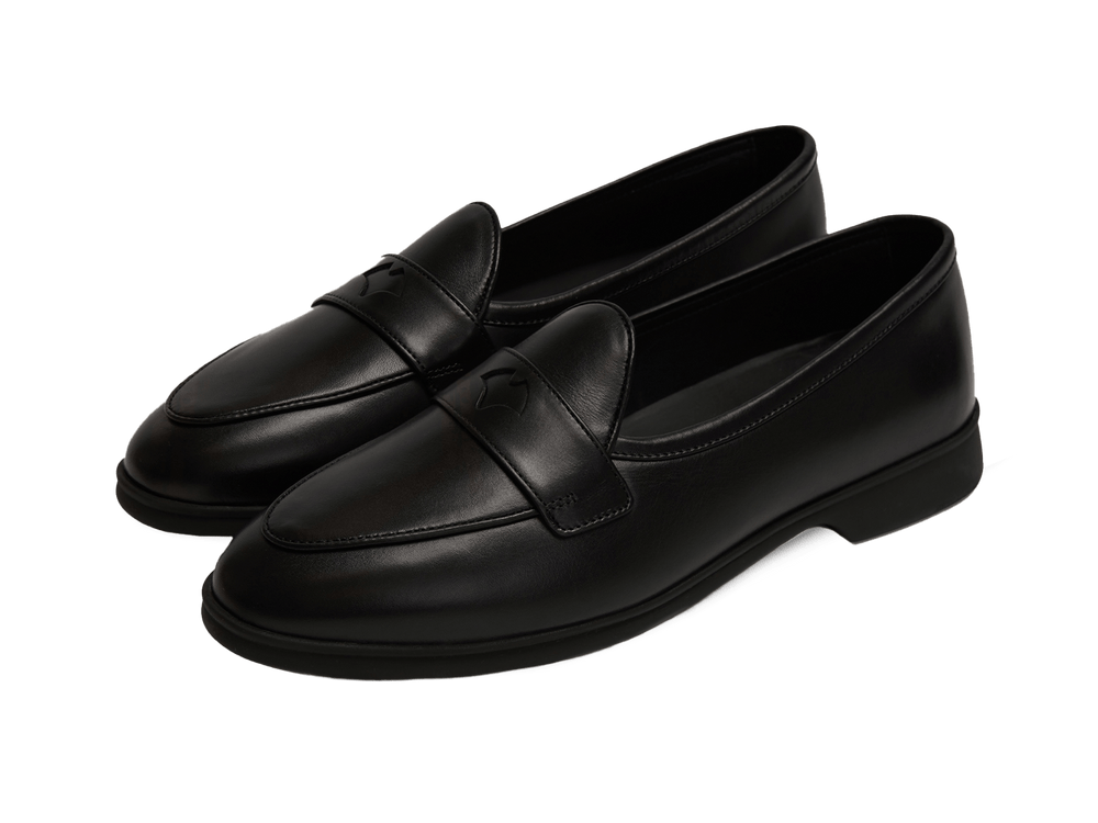 Stride Penny Loafers in Black Milled Calf Dark Sole