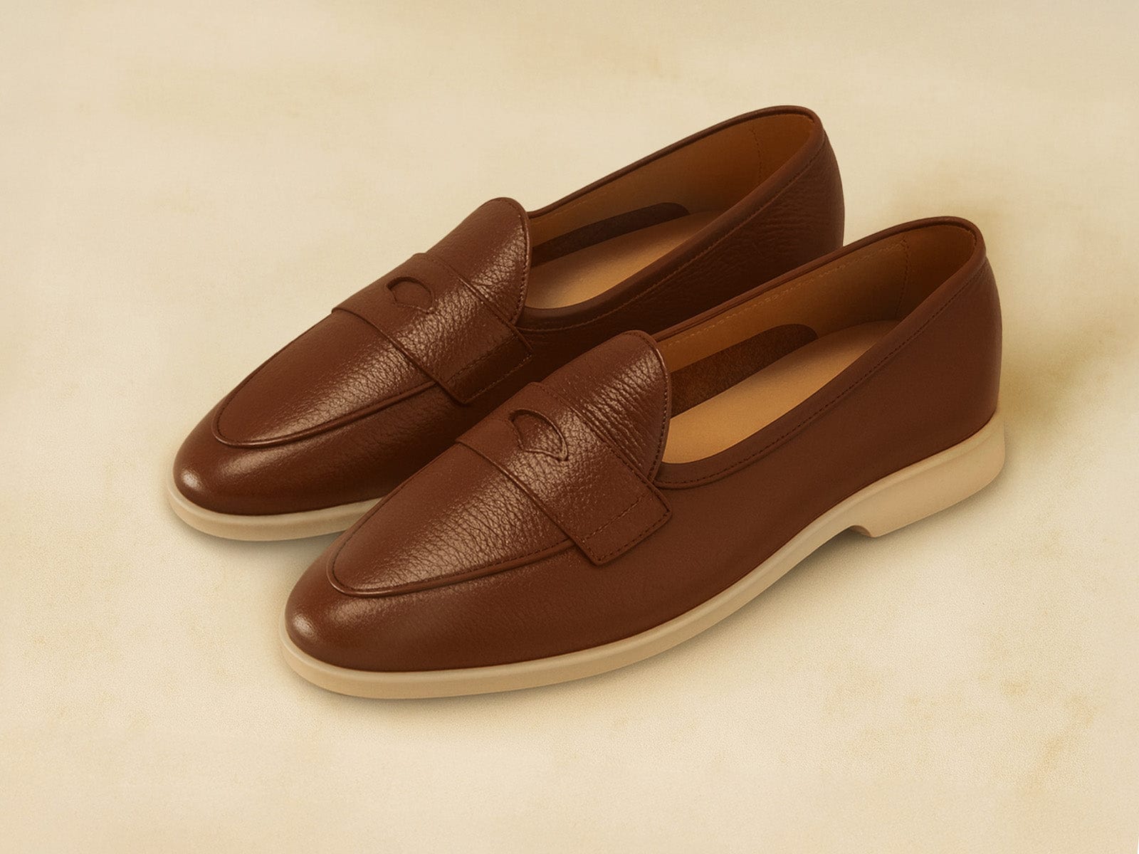 Stride Penny Loafers in Tan Moorland Calf with Natural Sole