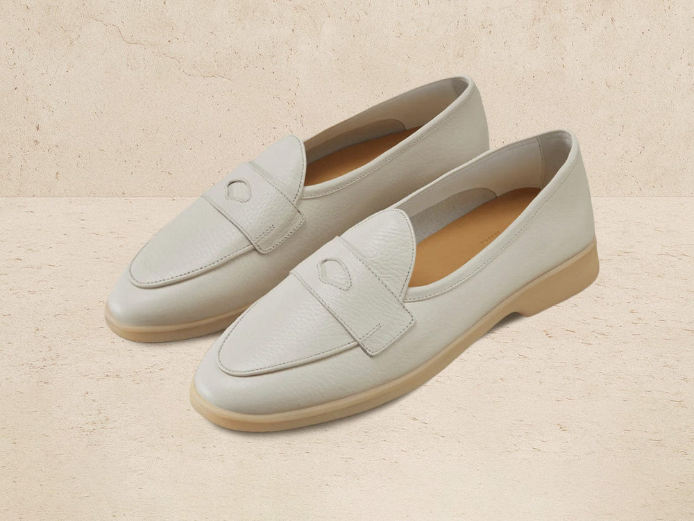 Stride Penny Loafers in Blanc Casse Moorland Calf with Natural Sole