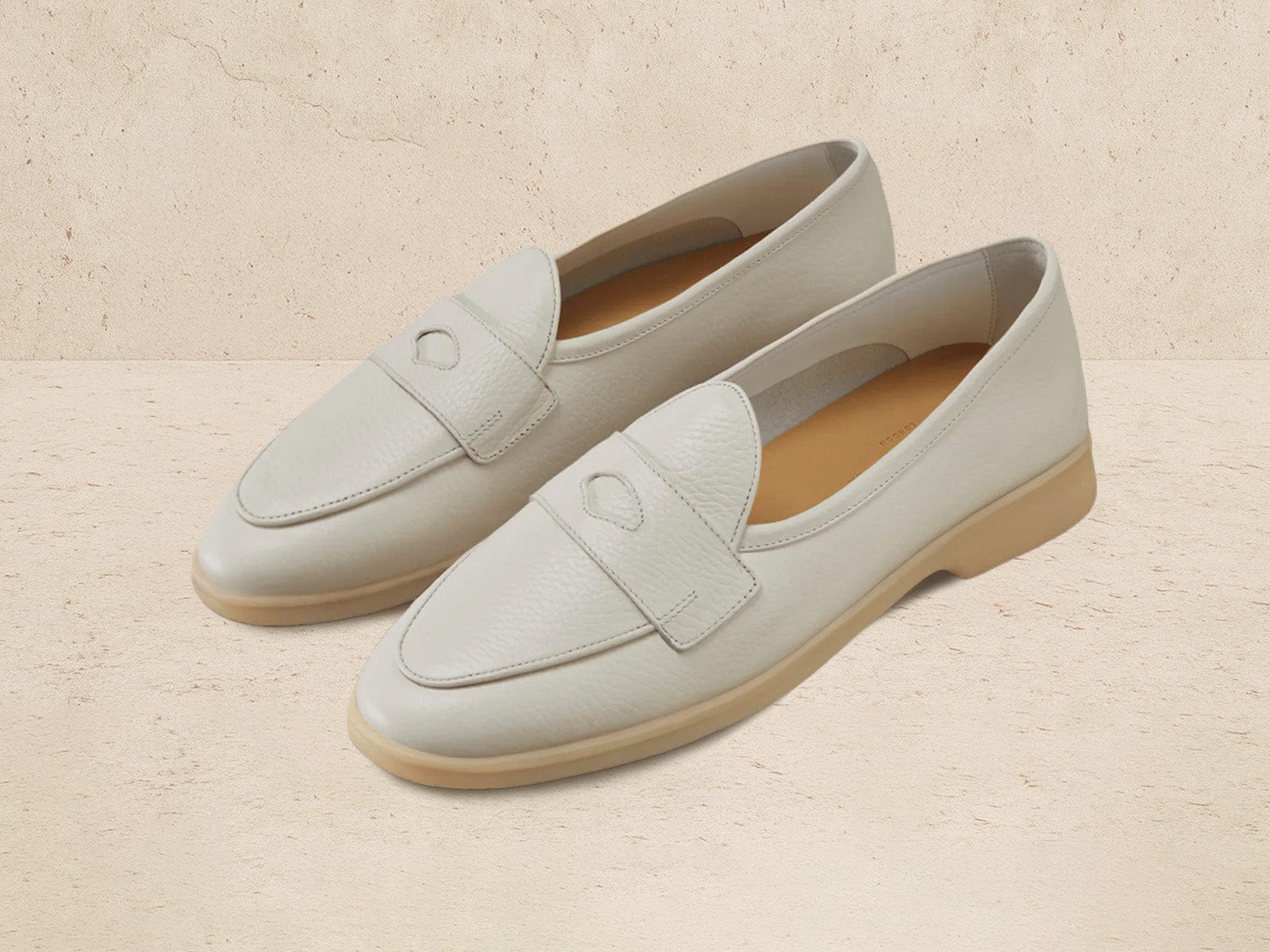 Stride Penny Loafers in Blanc Casse Moorland Calf with Natural Sole