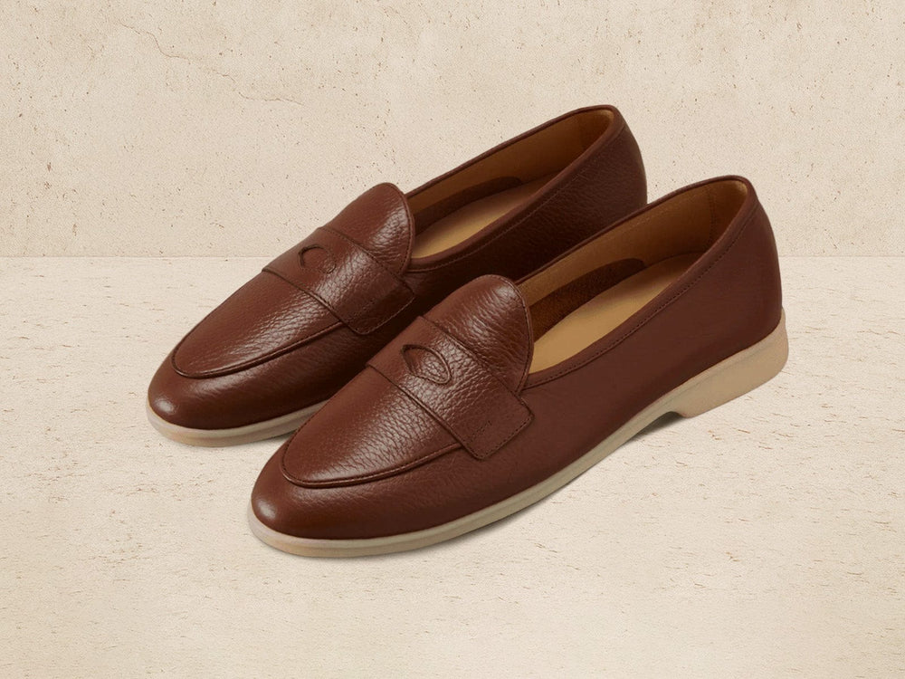 Stride Penny Loafers in Tan Moorland Calf with Natural Sole