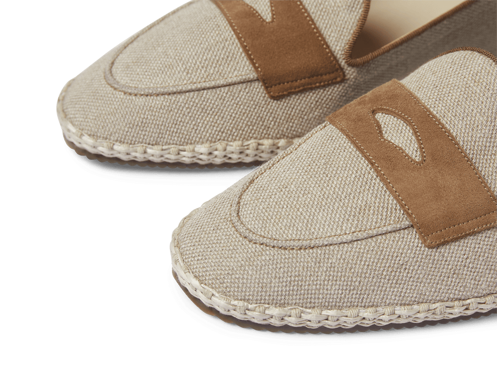 Calvi Slippers in Flax Linen and Vachette Luxe Suede