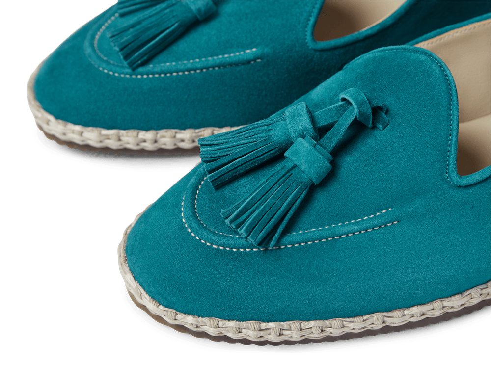 Calvi Tassel Espadrilles in Jade Teal Luxe Suede