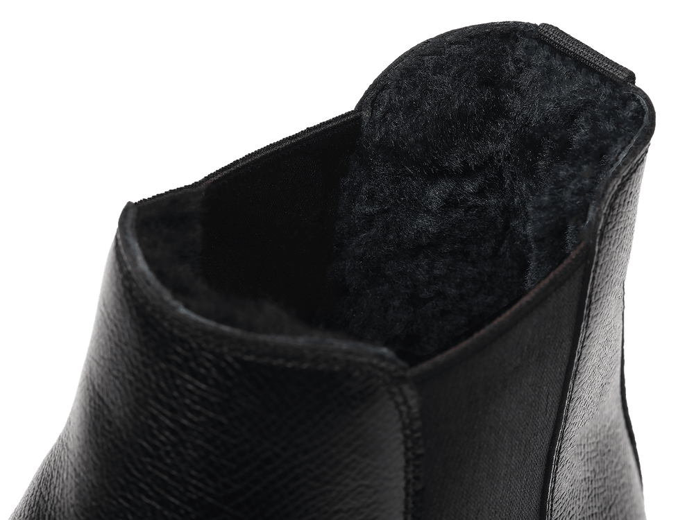 Ribot Boots in Black Hatch Grain Calf with Shearling