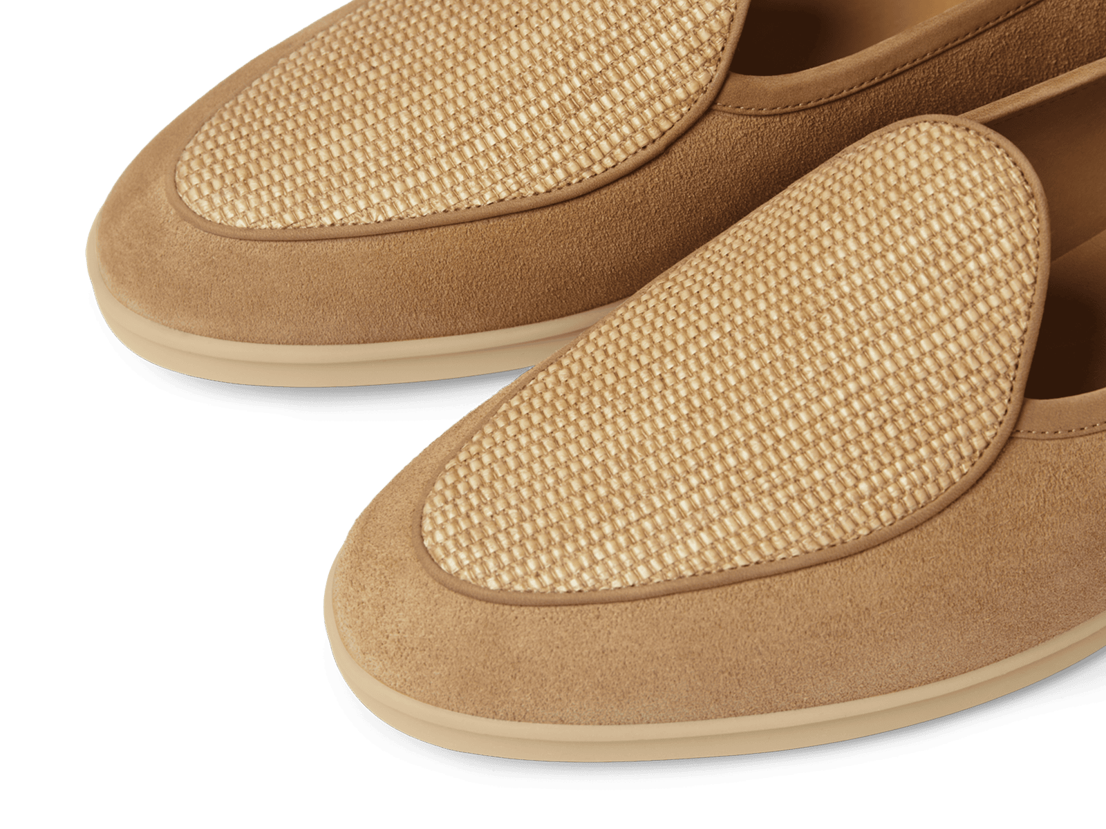 Stride Loafers in Caramel Glove Suede and Raffia with Natural Sole