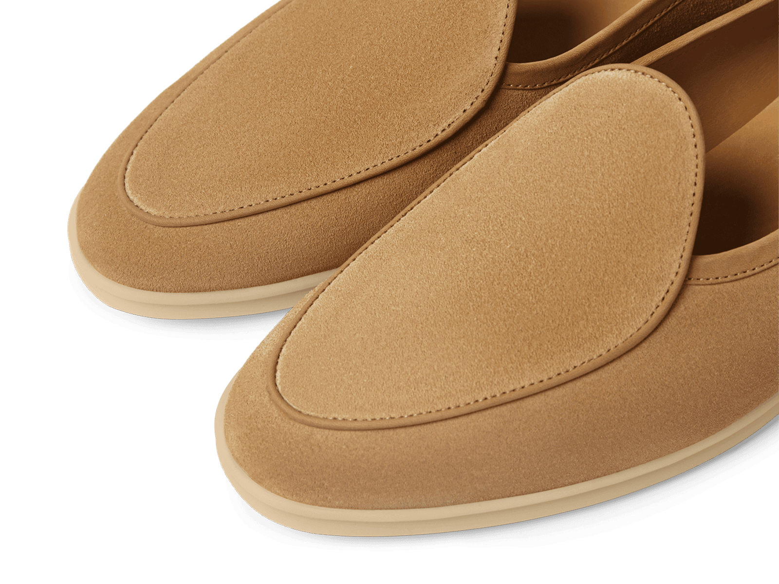 Stride Loafers in Caramel Glove Suede with Natural Sole