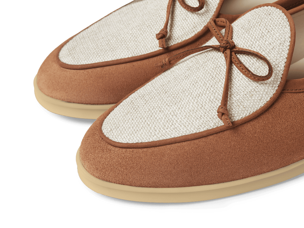 Stride String Loafers in Casaque Glove Suede and Linen Merlinen