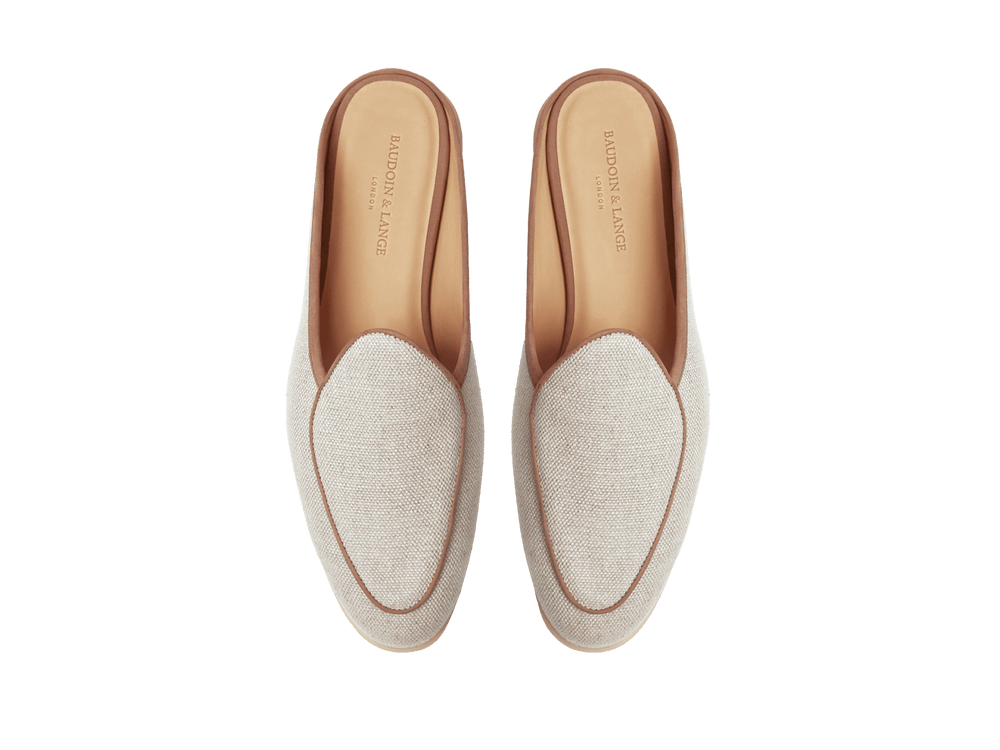 Stride Mule Loafers in Vachette Linen with Natural Sole