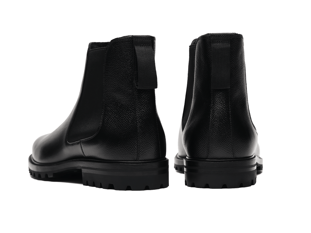 Ribot Boots in Black Hatch Grain Calf with Shearling