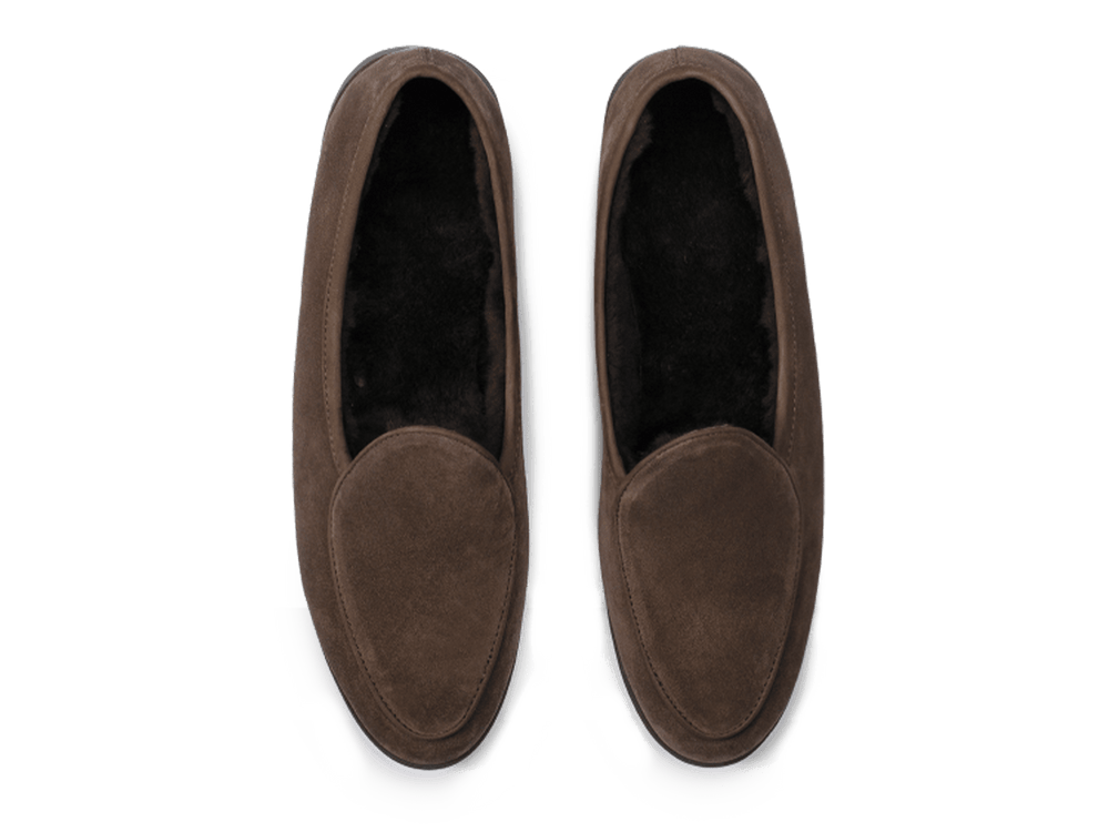 Stride Loafers in Deep Taupe Suede with Shearling Lining Dark Sole