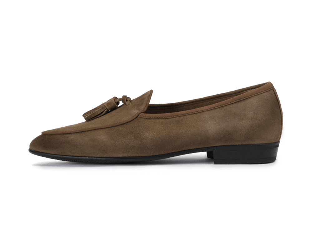 Sagan Rubber Tassel Loafers in Olivine Green Asteria Suede