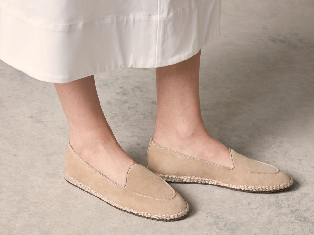 Calvi Espadrilles in Mastic Beige Luxe Suede and Gros Grain