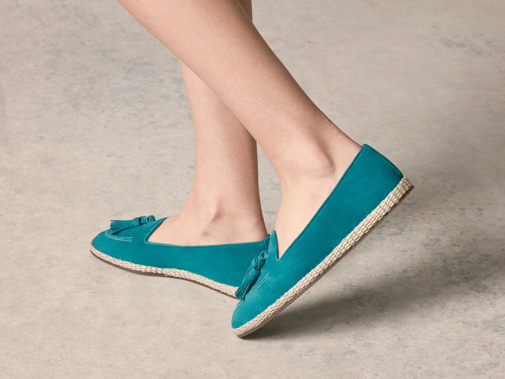 Calvi Tassel Espadrilles in Jade Teal Luxe Suede