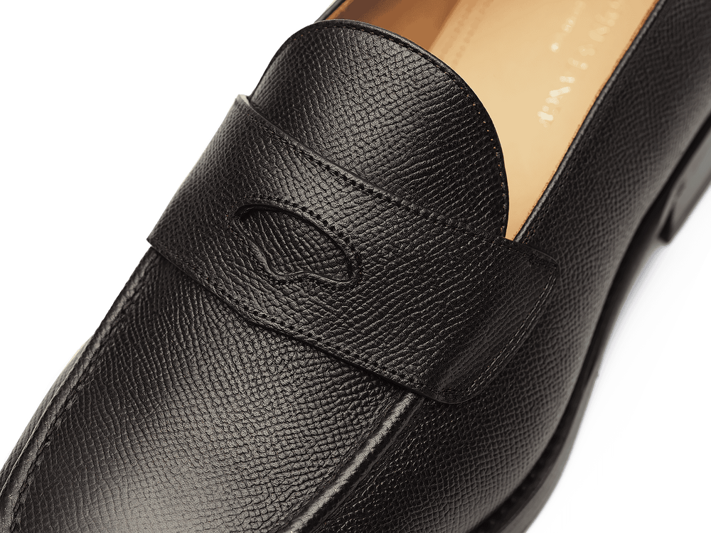 Berkeley Penny Loafers in Dark Brown Hatch Grain Calf