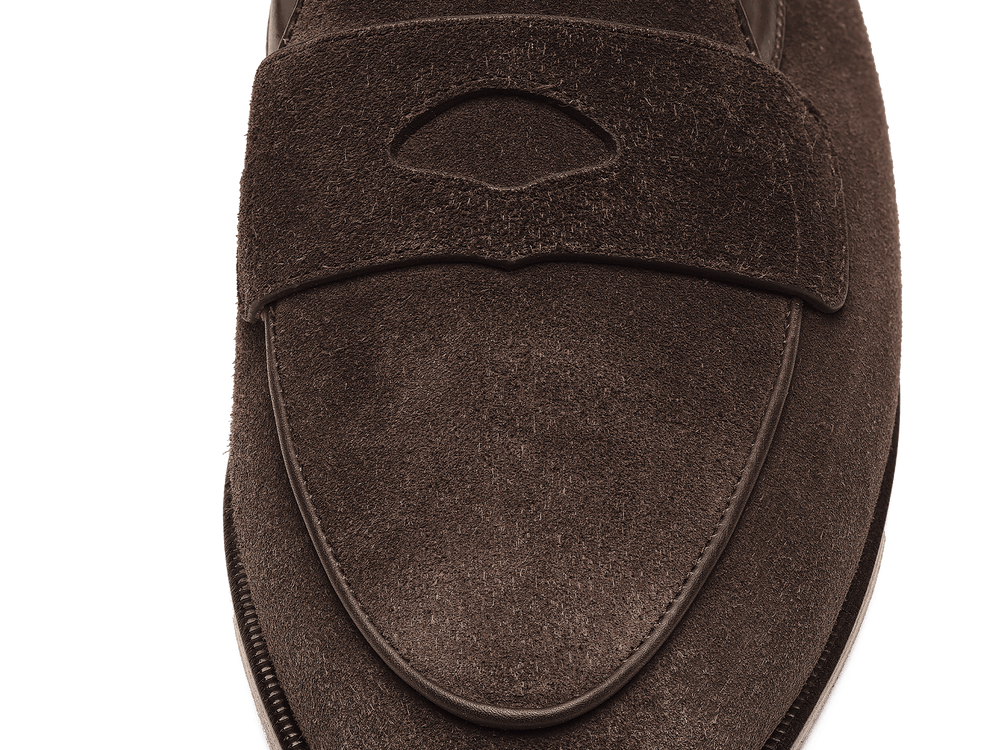Grand Fleurus Penny Loafers in Dark Brown Shield Suede