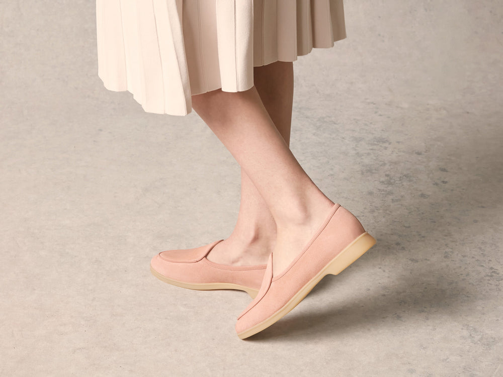 Stride Loafers in Blush Pink Glove Suede with Natural Sole