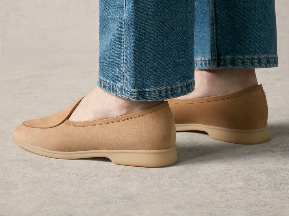Stride Loafers in Caramel Glove Suede with Natural Sole