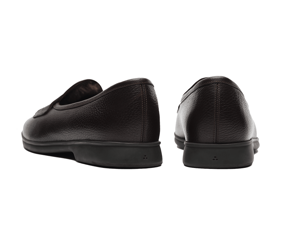 Stride Penny Loafers in Dark Brown Moorland Calf with Shearling Lining