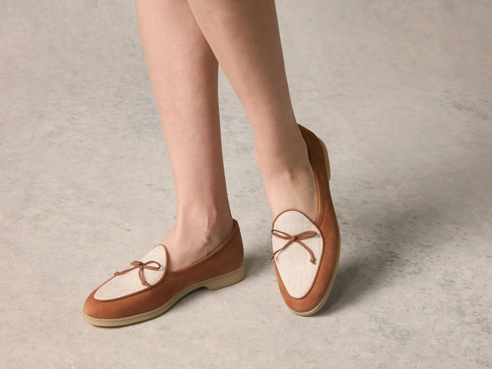 Stride String Loafers in Casaque Glove Suede and Linen Merlinen
