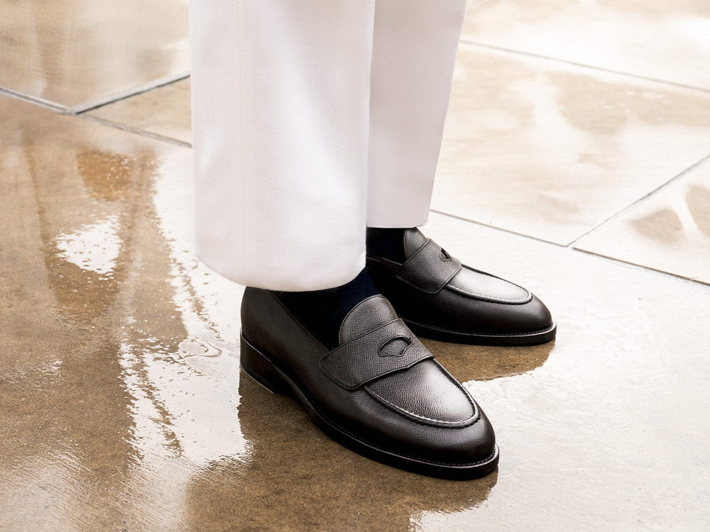 Berkeley Penny Loafers in Dark Brown Hatch Grain Calf