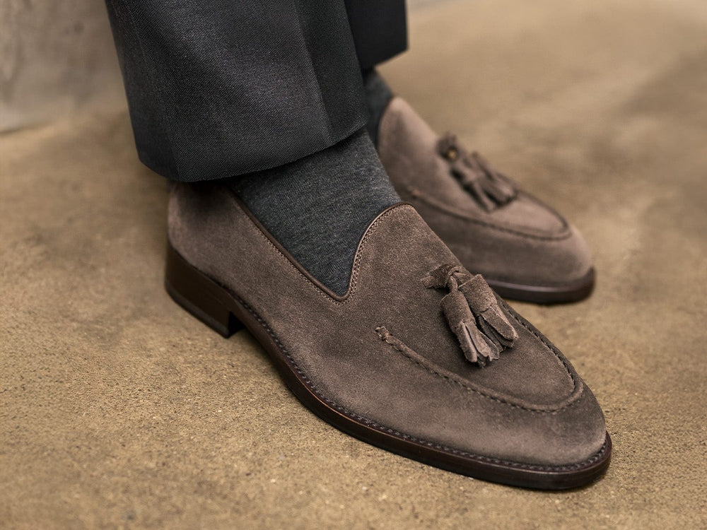 Hertford Tassel Loafers in Dark Brown Suede