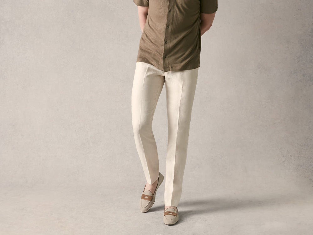 Calvi Slippers in Flax Linen and Vachette Luxe Suede