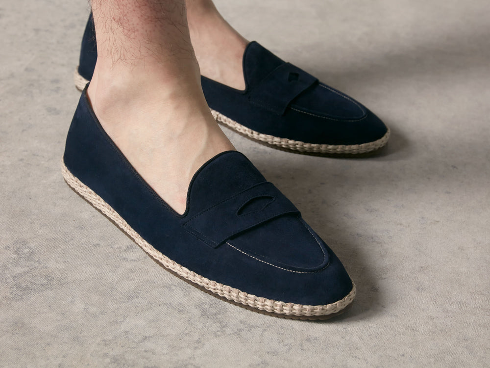 Calvi Slippers in Marina Navy Luxe Suede and Gros Grain