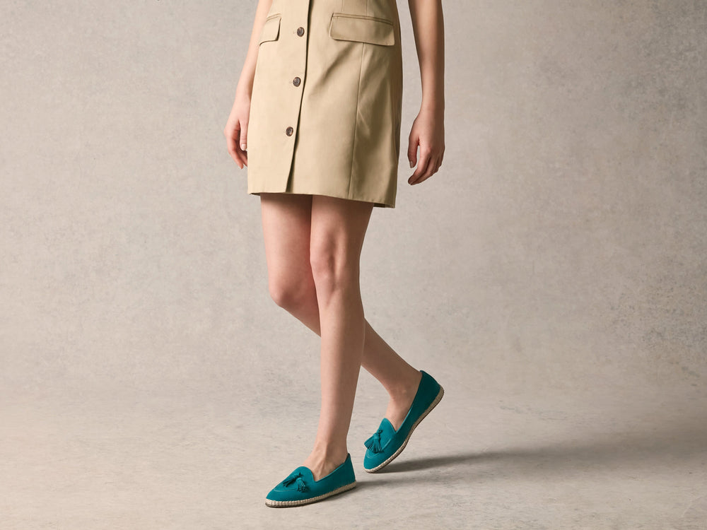 Calvi Tassel Espadrilles in Jade Teal Luxe Suede