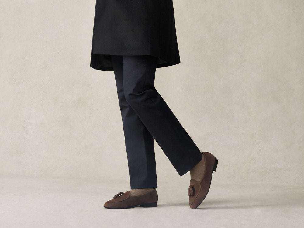 Sagan Rubber Tassel Loafers in Deep Taupe Asteria Suede