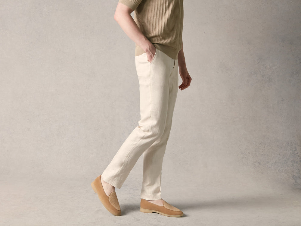 Stride Loafers in Caramel Glove Suede and Raffia with Natural Sole