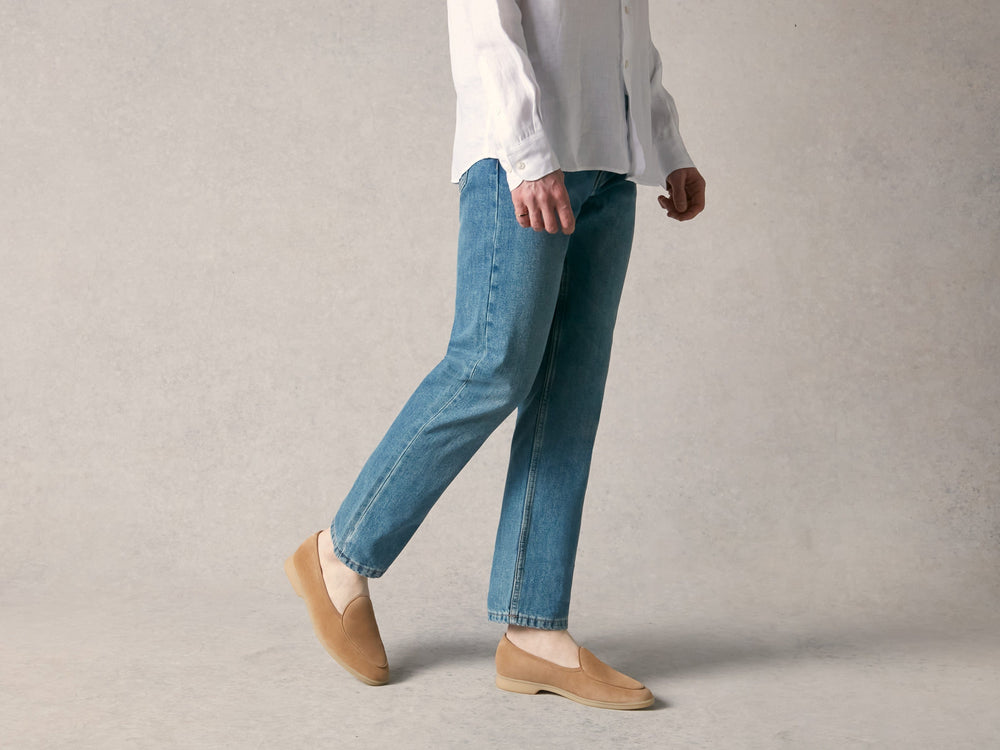 Stride Loafers in Caramel Glove Suede with Natural Sole