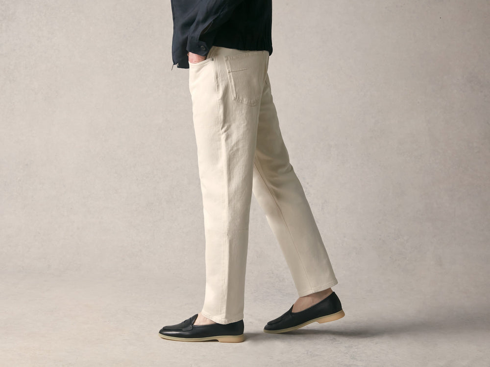 Stride Penny Loafers in Black Moorland Calf with Natural Sole