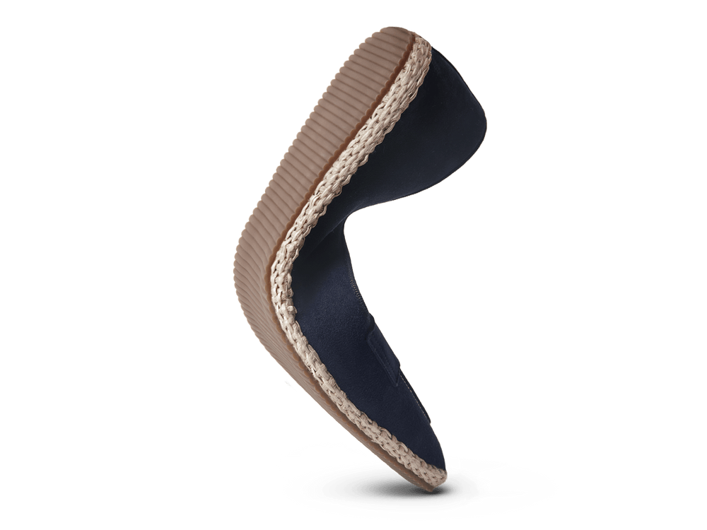 Calvi Slippers in Marina Navy Luxe Suede and Gros Grain