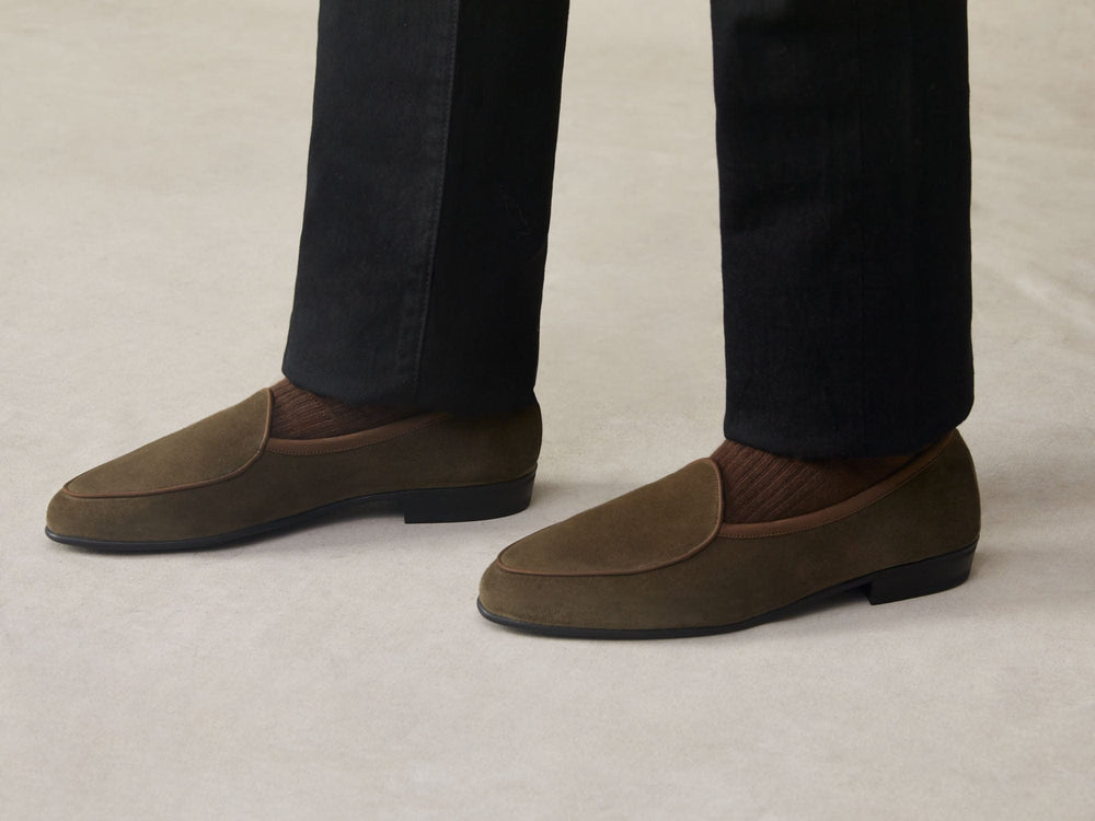 Sagan Rubber Loafers in Olivine Green Asteria Suede