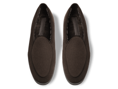 Stride Loafers in Dark Brown Glove Suede with Shearling Lining Dark Sole