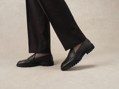 Pall Mall Loafers in Black Hatch Grain Calf with Shearling